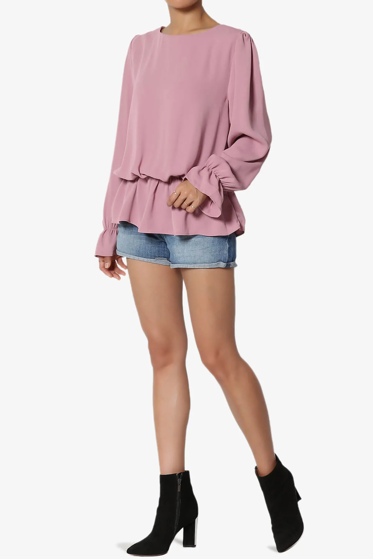 Adriel Puff Sleeve Ruffle Peplum Blouse