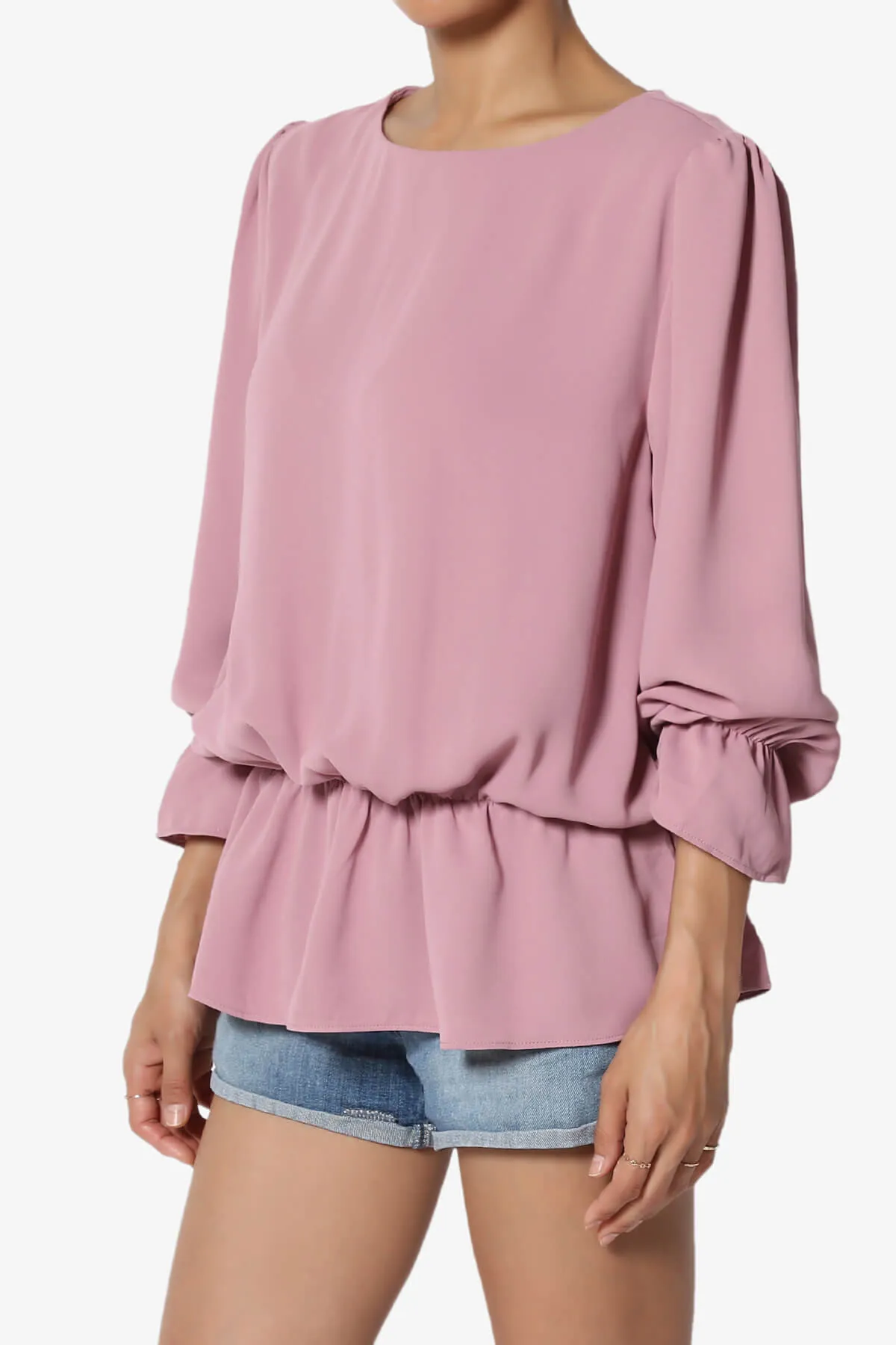 Adriel Puff Sleeve Ruffle Peplum Blouse