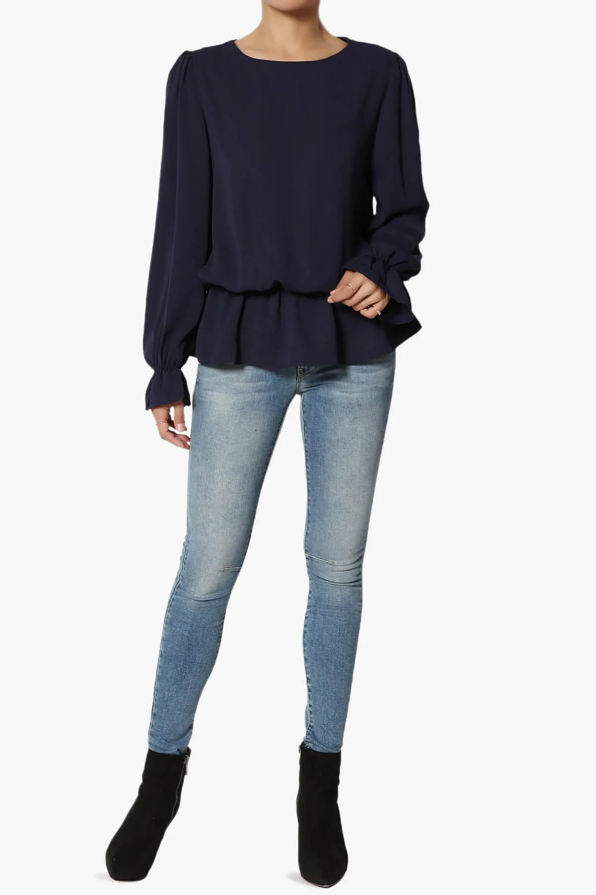 Adriel Puff Sleeve Ruffle Peplum Blouse