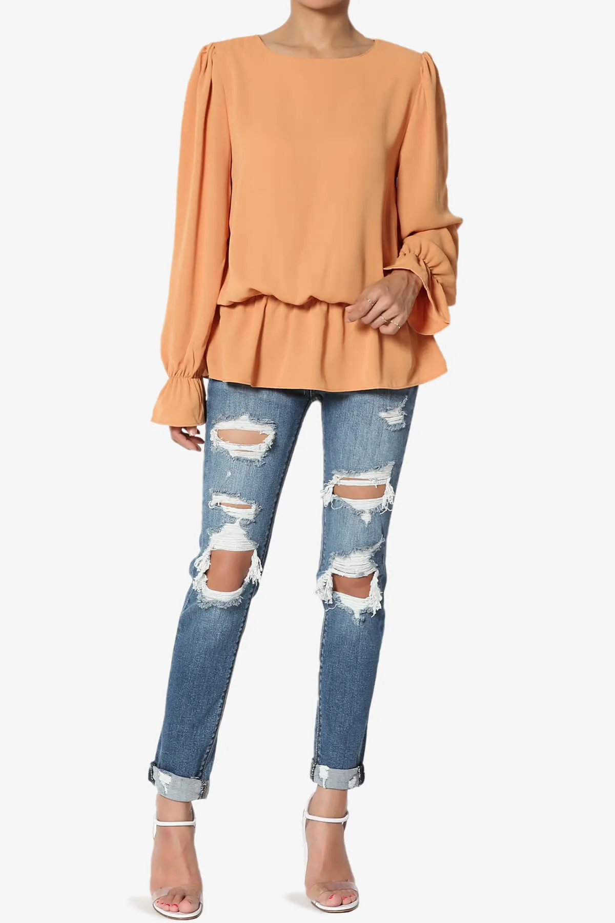 Adriel Puff Sleeve Ruffle Peplum Blouse