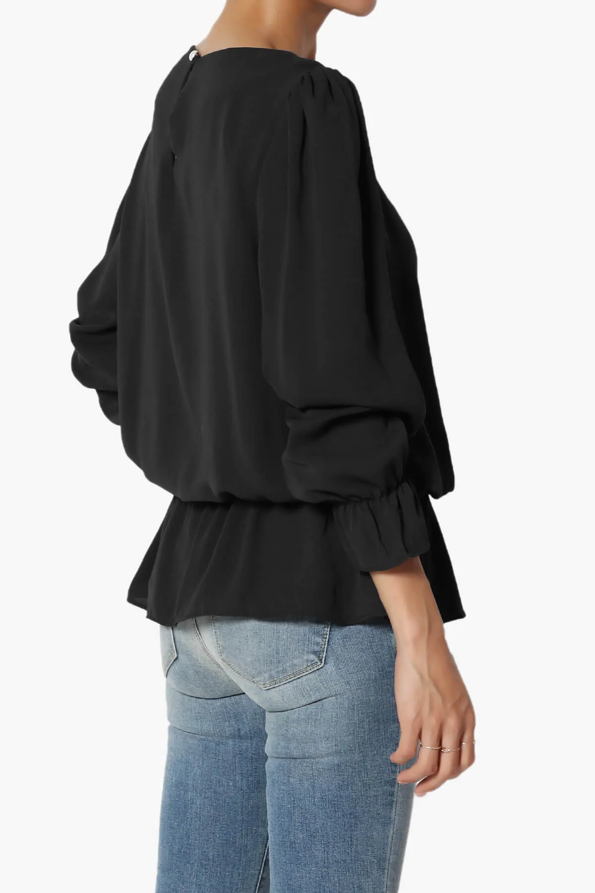 Adriel Puff Sleeve Ruffle Peplum Blouse