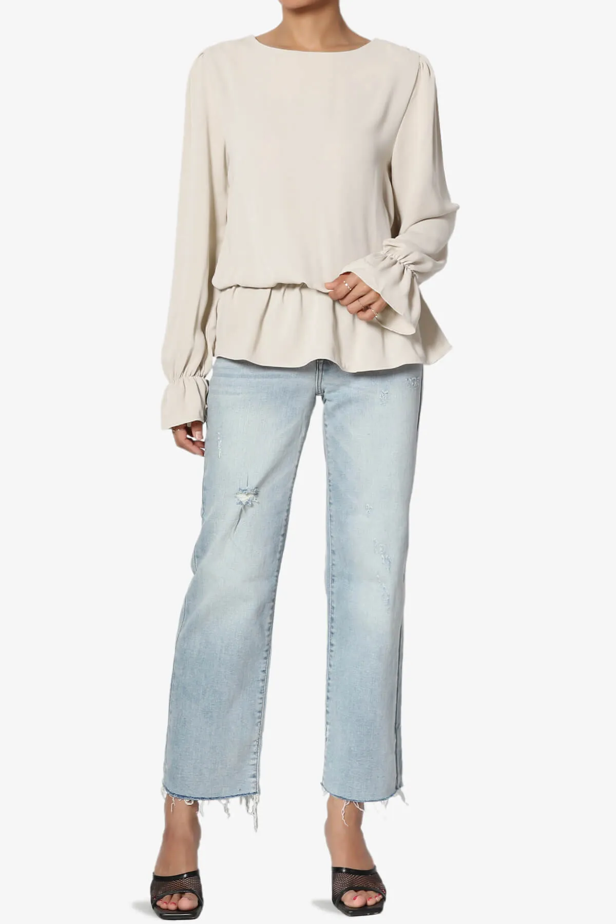 Adriel Puff Sleeve Ruffle Peplum Blouse