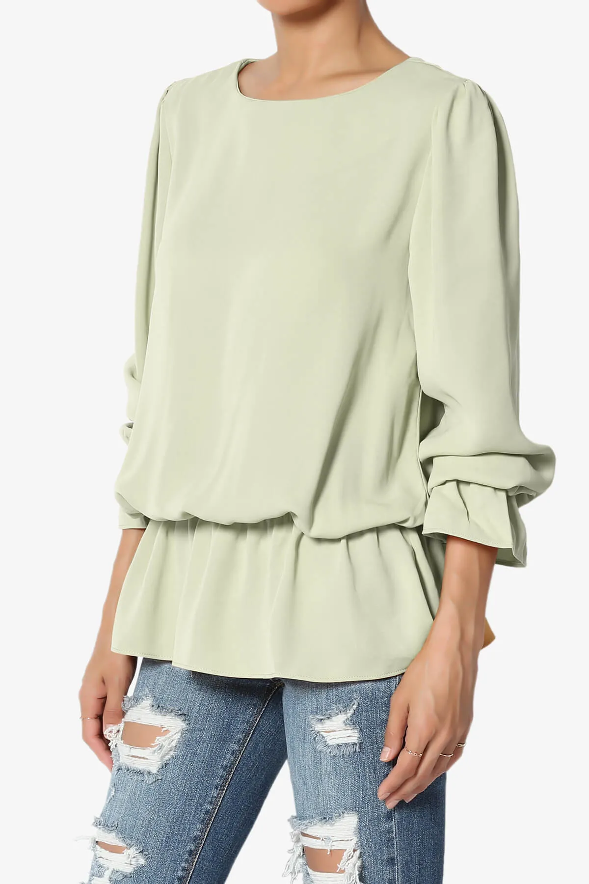 Adriel Puff Sleeve Ruffle Peplum Blouse