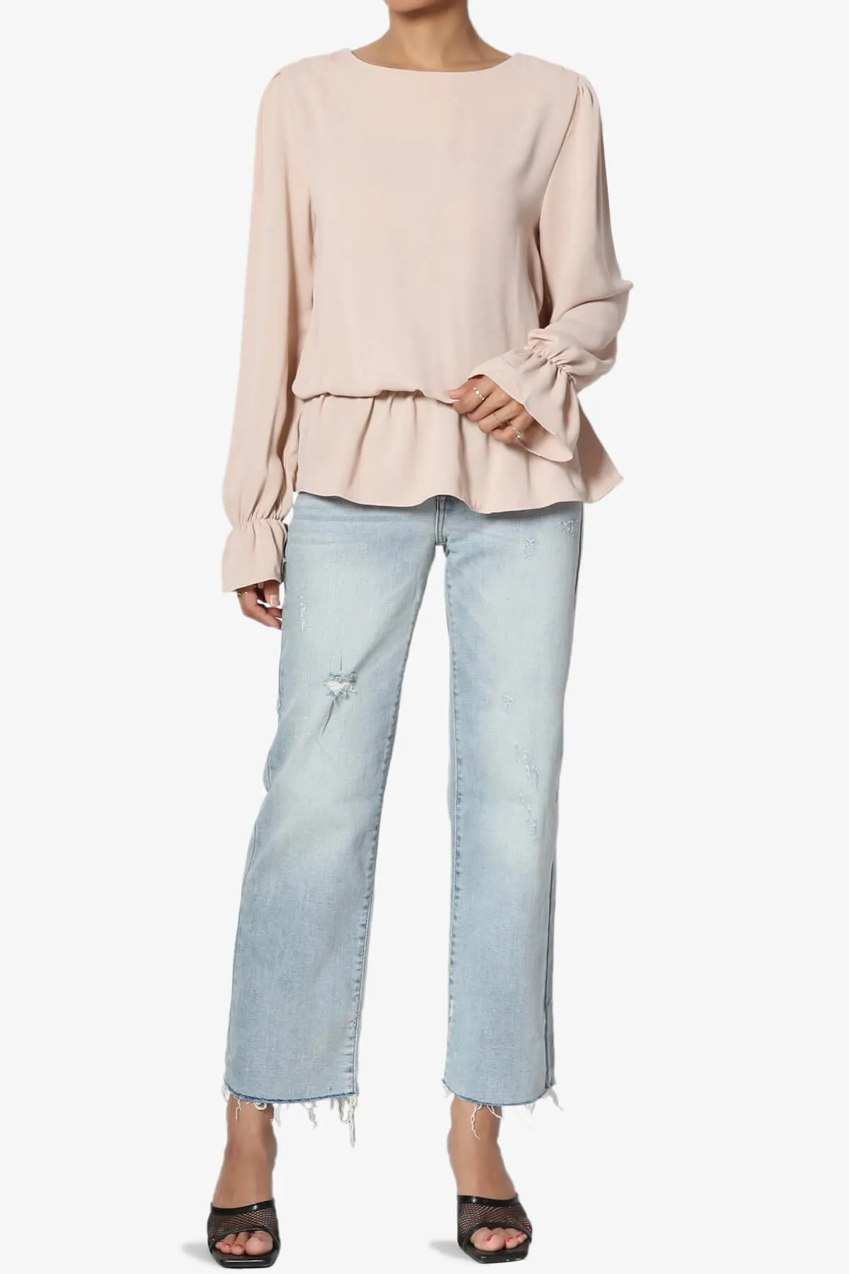 Adriel Puff Sleeve Ruffle Peplum Blouse