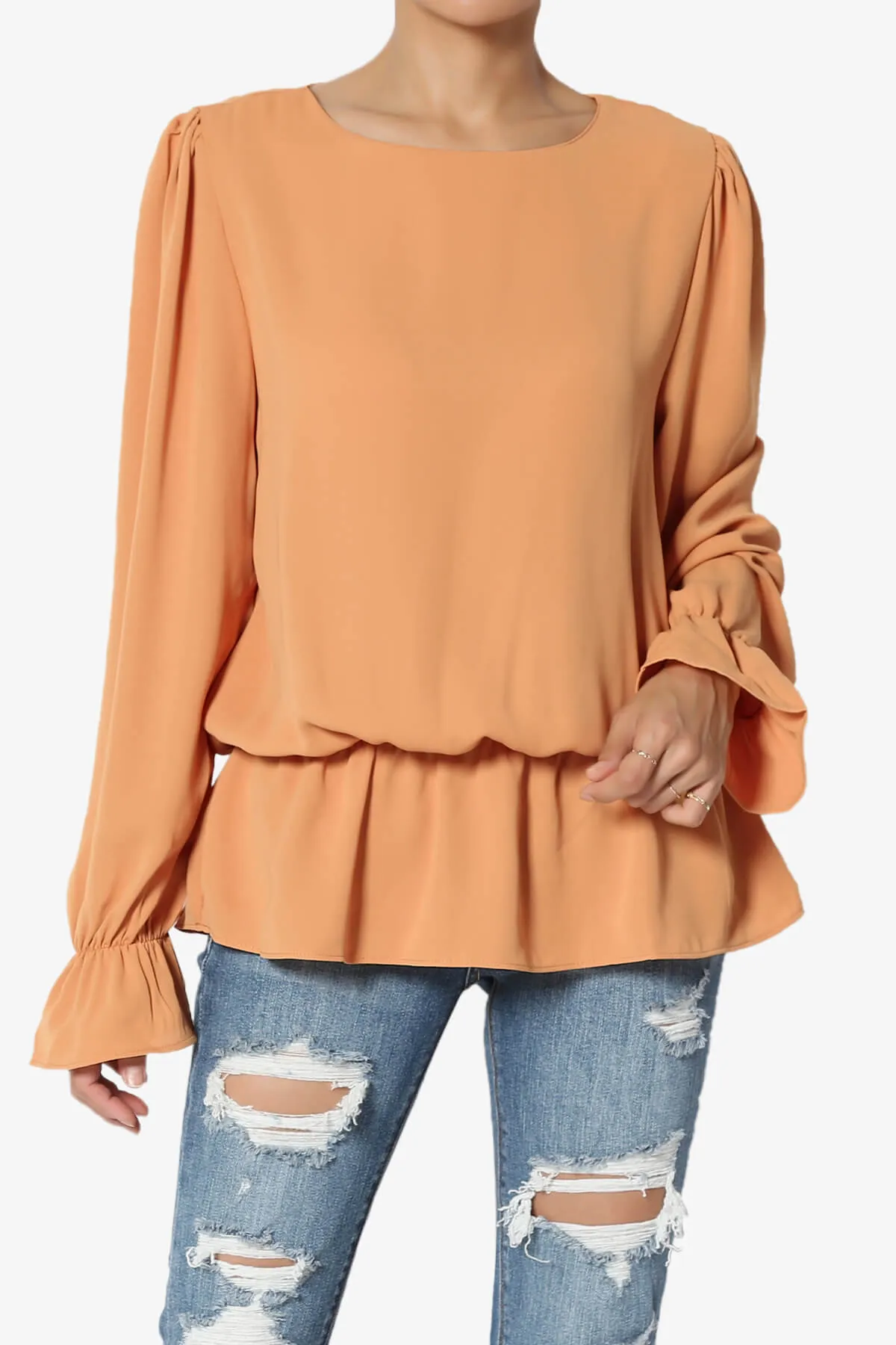 Adriel Puff Sleeve Ruffle Peplum Blouse