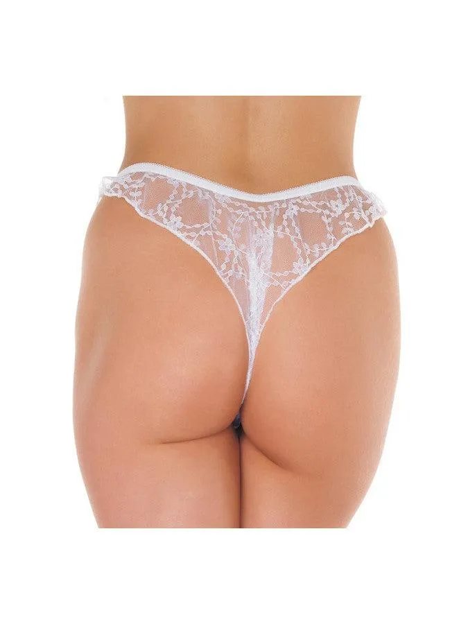 Amorable - Kanten Brasilian String Met Open Kruis - Wit