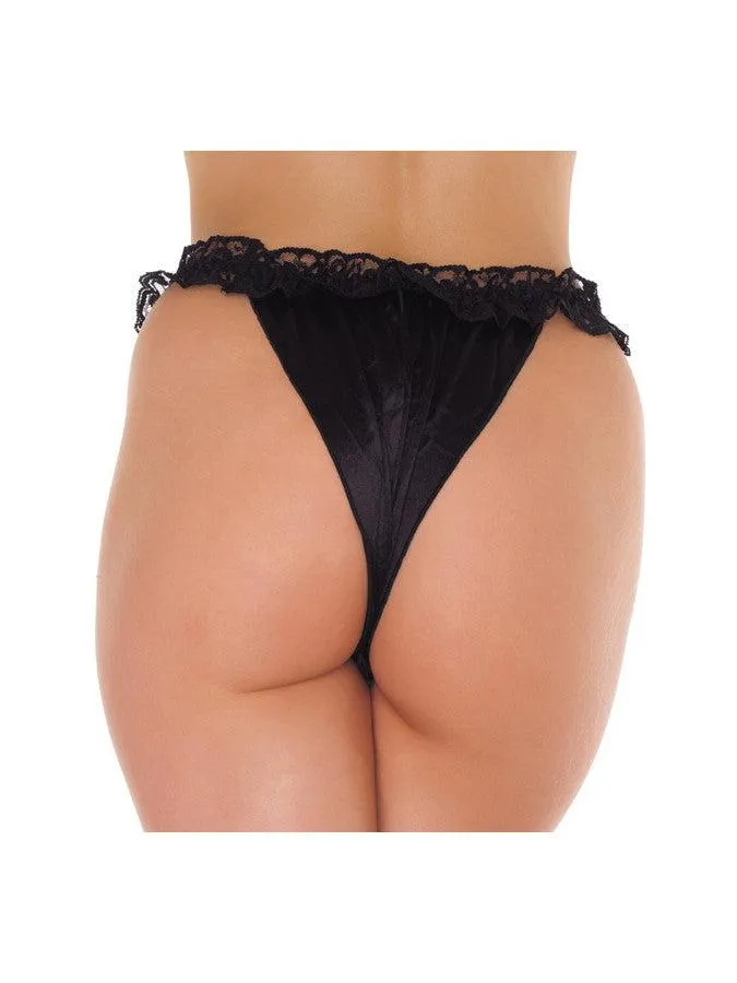 Amorable - Tanga Slipje Met Open Kruis En ruches - Zwart