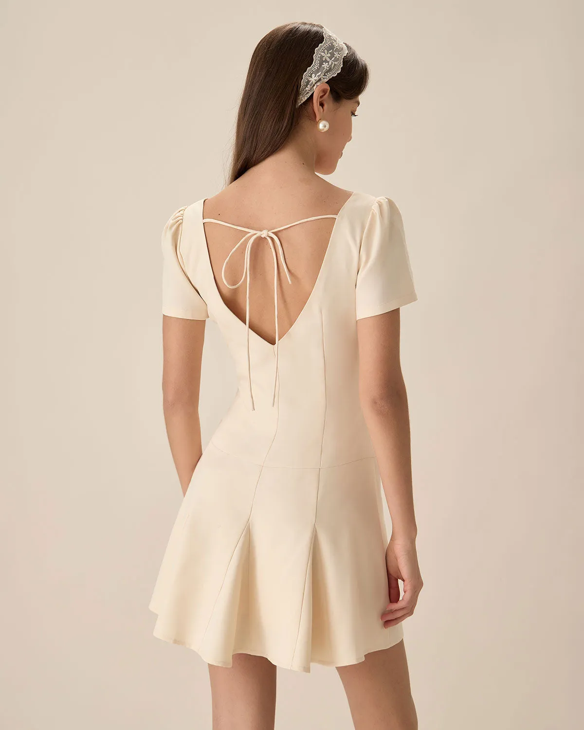 Apricot Boat Neck Backless Mini Dress