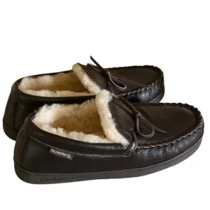 BEARPAW Men’s Chocolate Leather Sheepskin Indoor Outdoor Slip-On NWOT Si…
