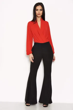 Black High Waisted Flared Trousers