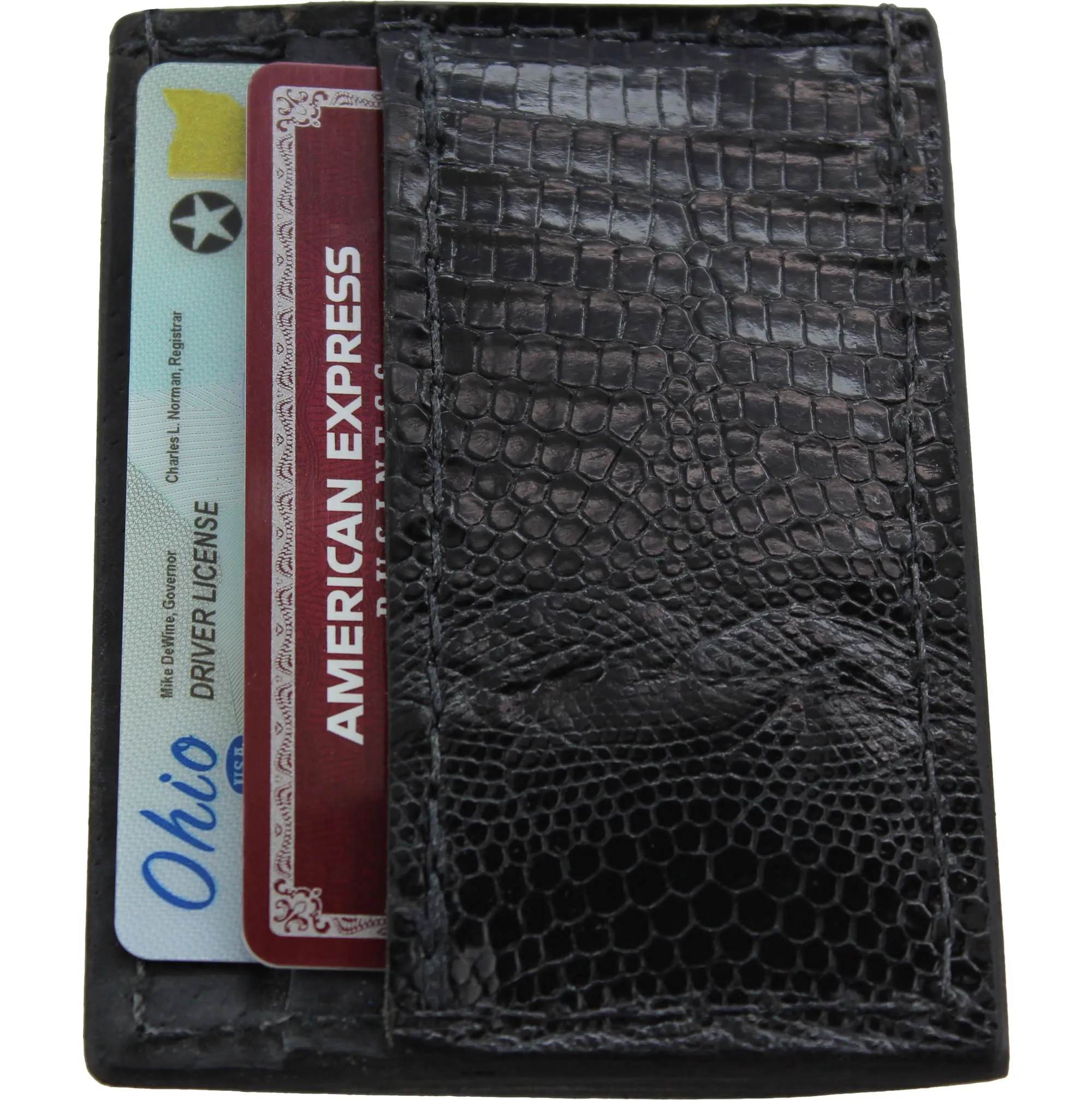 Black Lizard Money Clip Wallet With Credit Card Slots