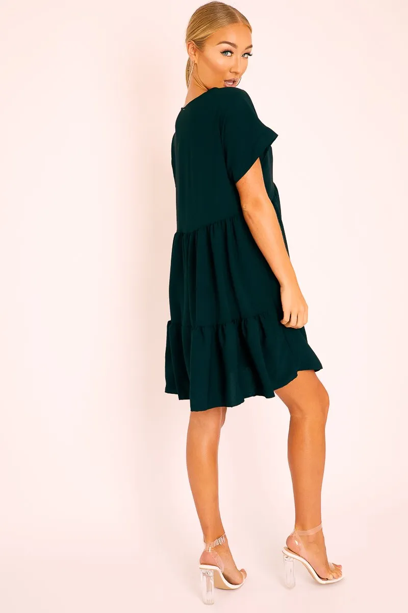 Black Plunge Neckline Tiered Dress - Caralyn