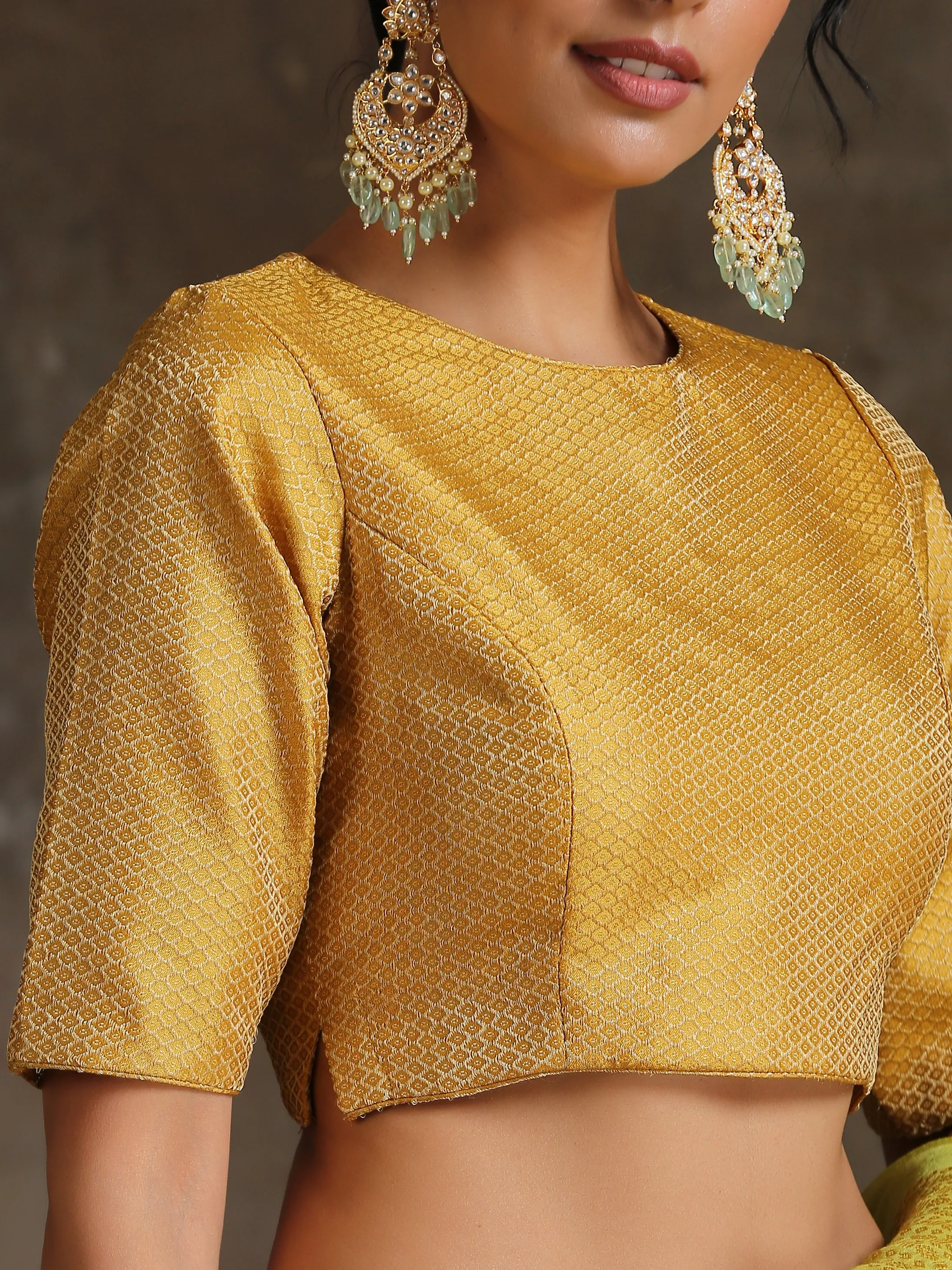Blouse - Yellow Jacquard with Side Slit