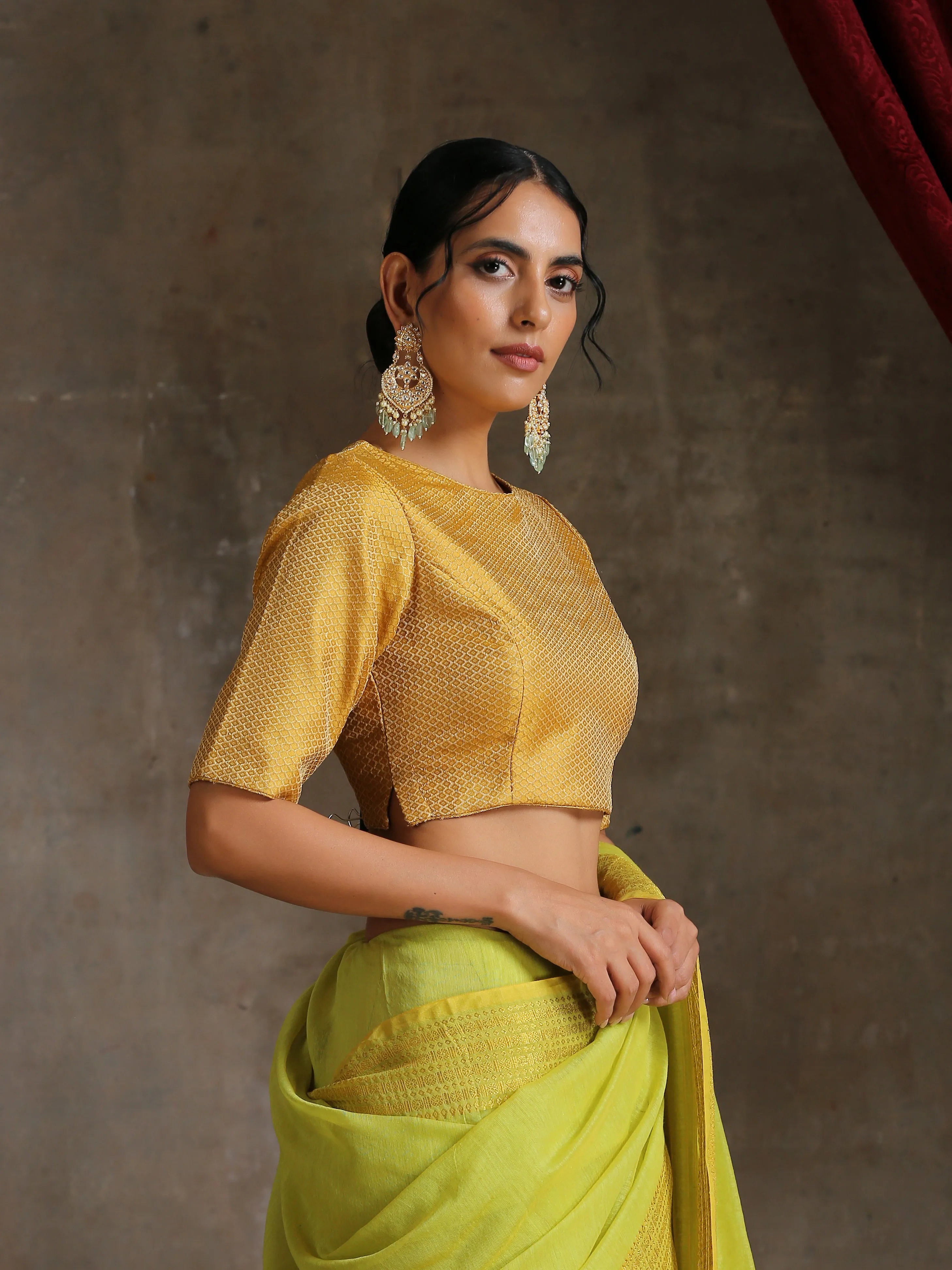 Blouse - Yellow Jacquard with Side Slit