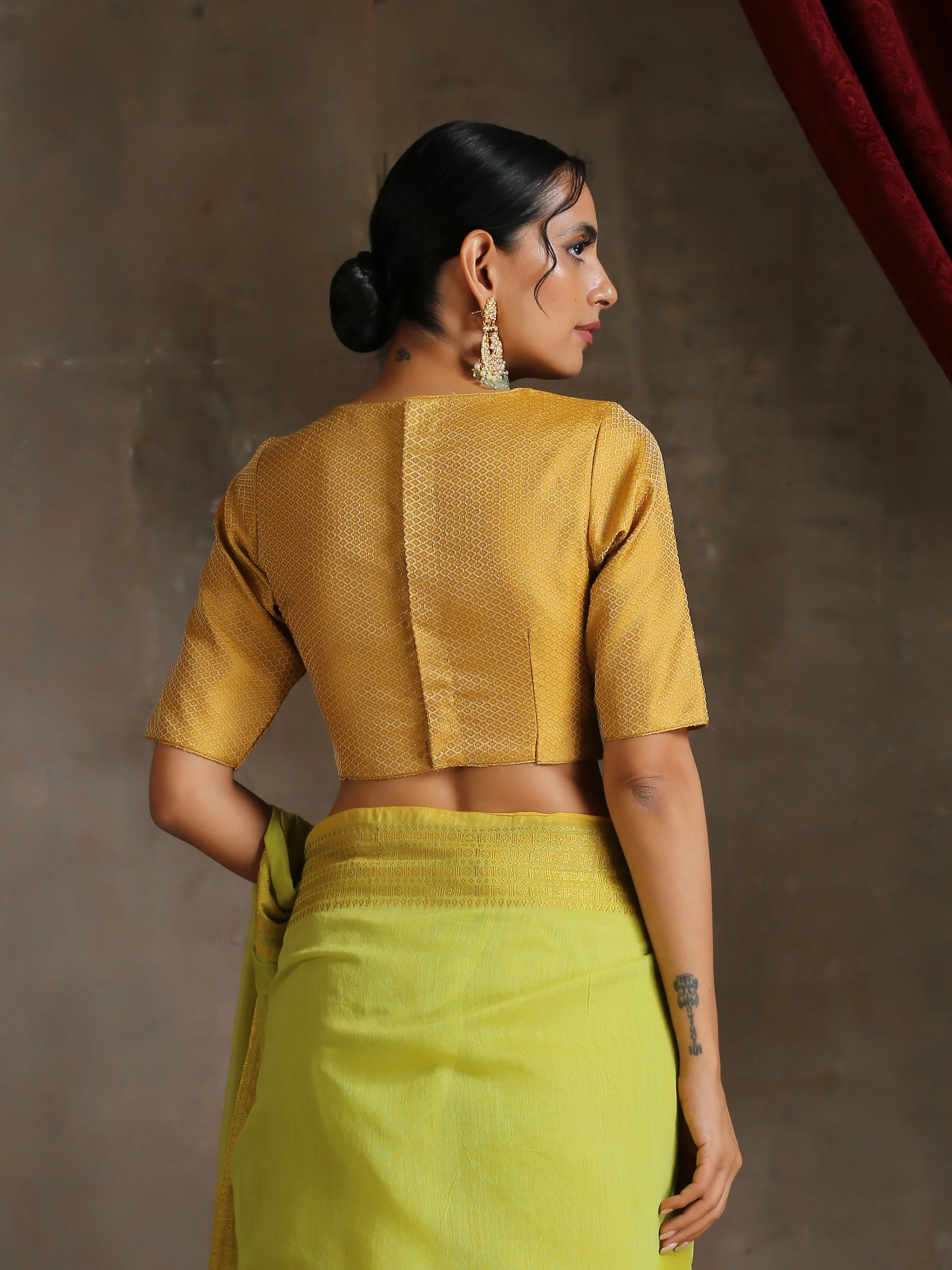 Blouse - Yellow Jacquard with Side Slit