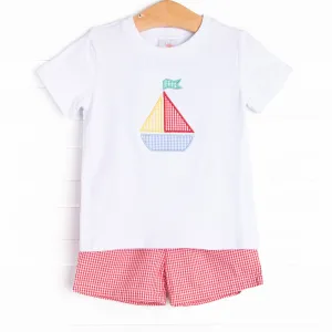 Blue Sky Breeze Applique Short Set, Red