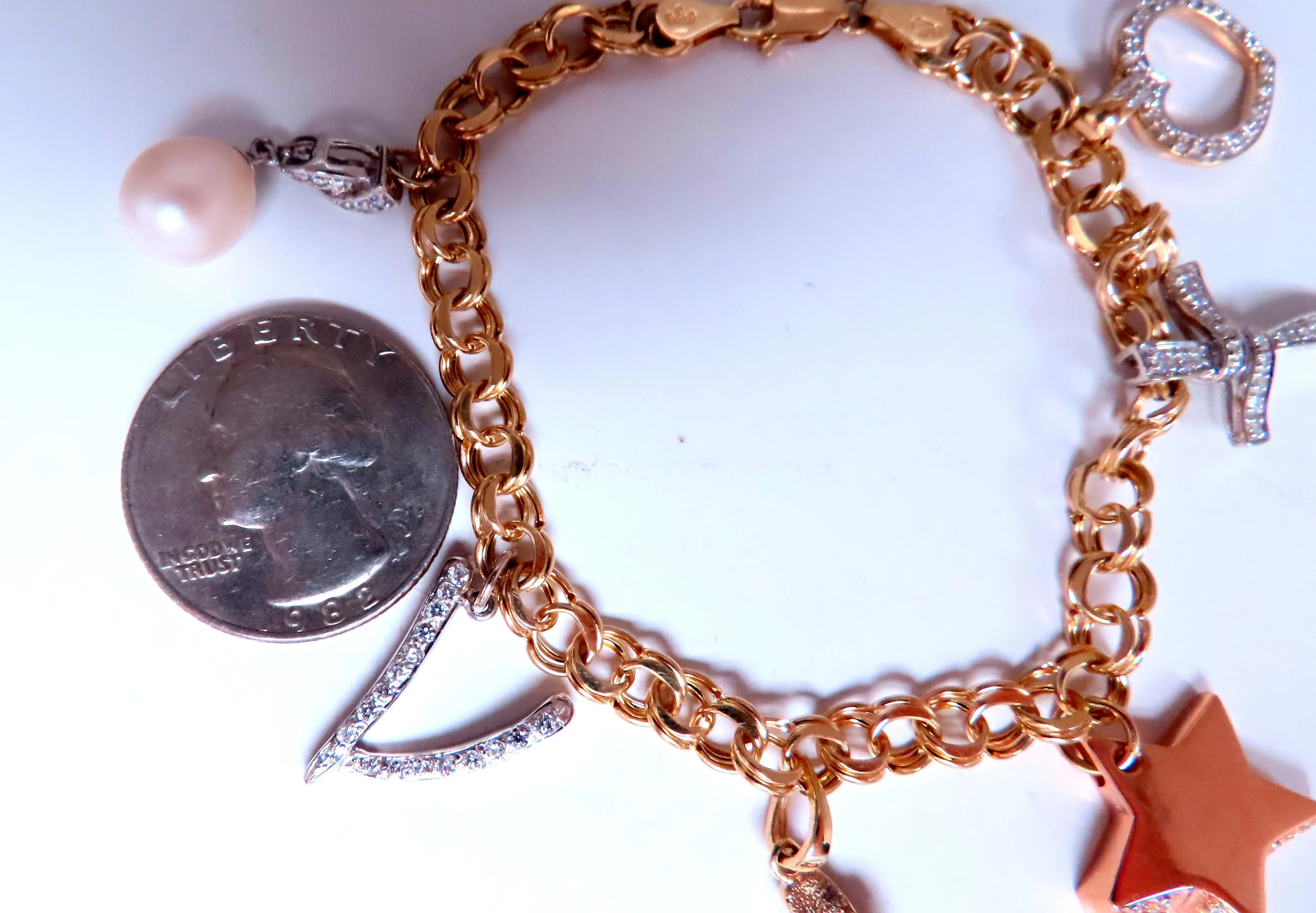Caribbean keepsake natural diamonds charm bracelet 14Kt gold 12457