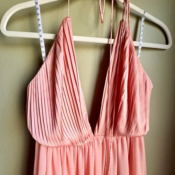 Carli Bybel X Missguided Pink Plunge Pleated Blush Maxi Dress Strappy Back NWT