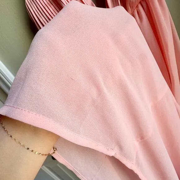 Carli Bybel X Missguided Pink Plunge Pleated Blush Maxi Dress Strappy Back NWT