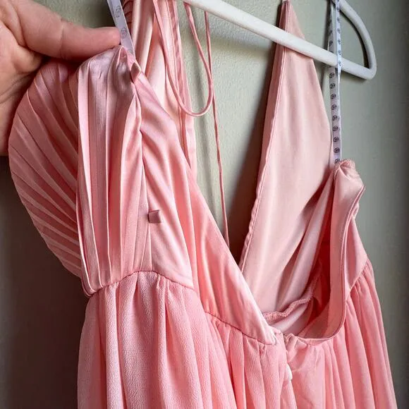 Carli Bybel X Missguided Pink Plunge Pleated Blush Maxi Dress Strappy Back NWT