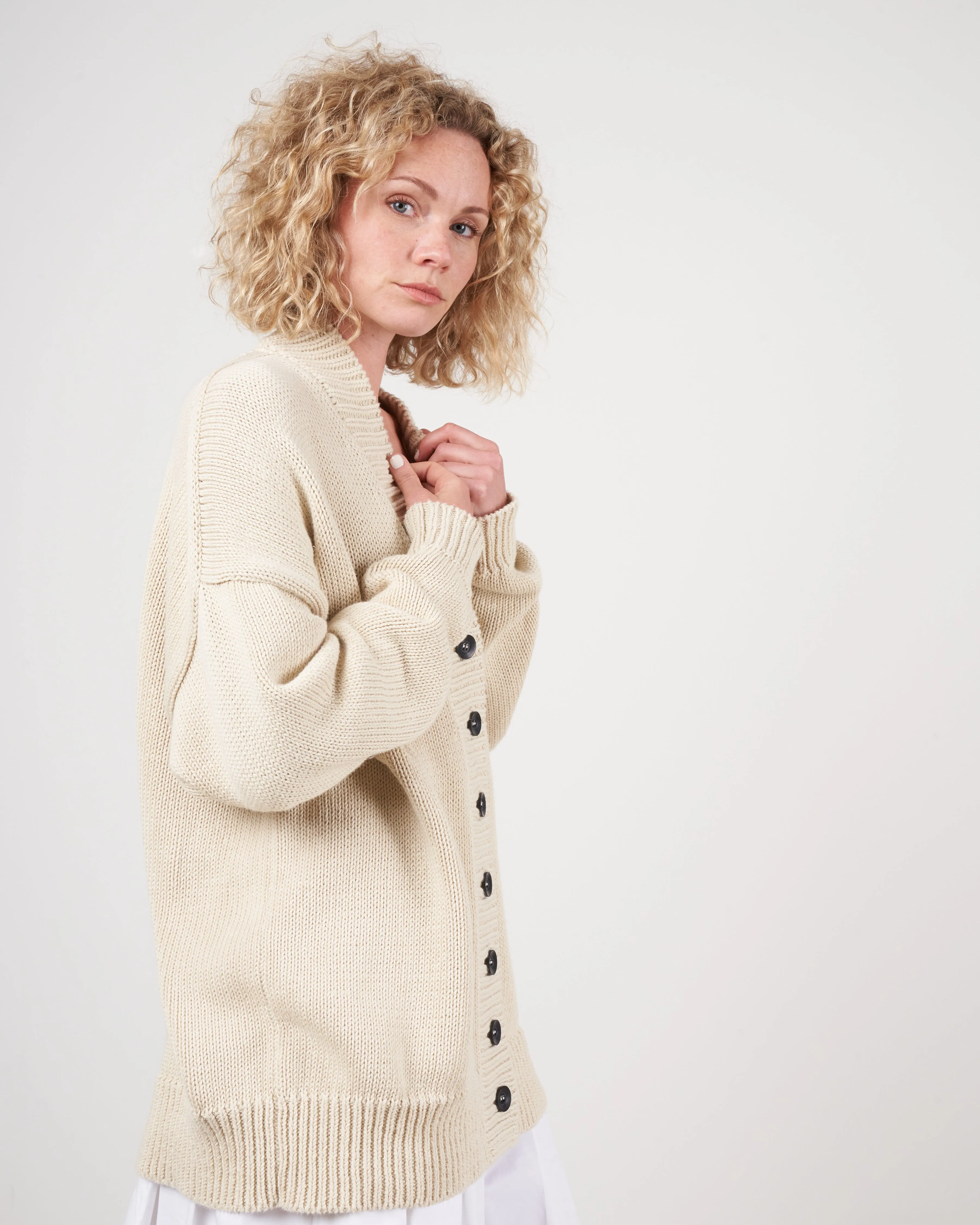 chunky v neck cardigan - ivory