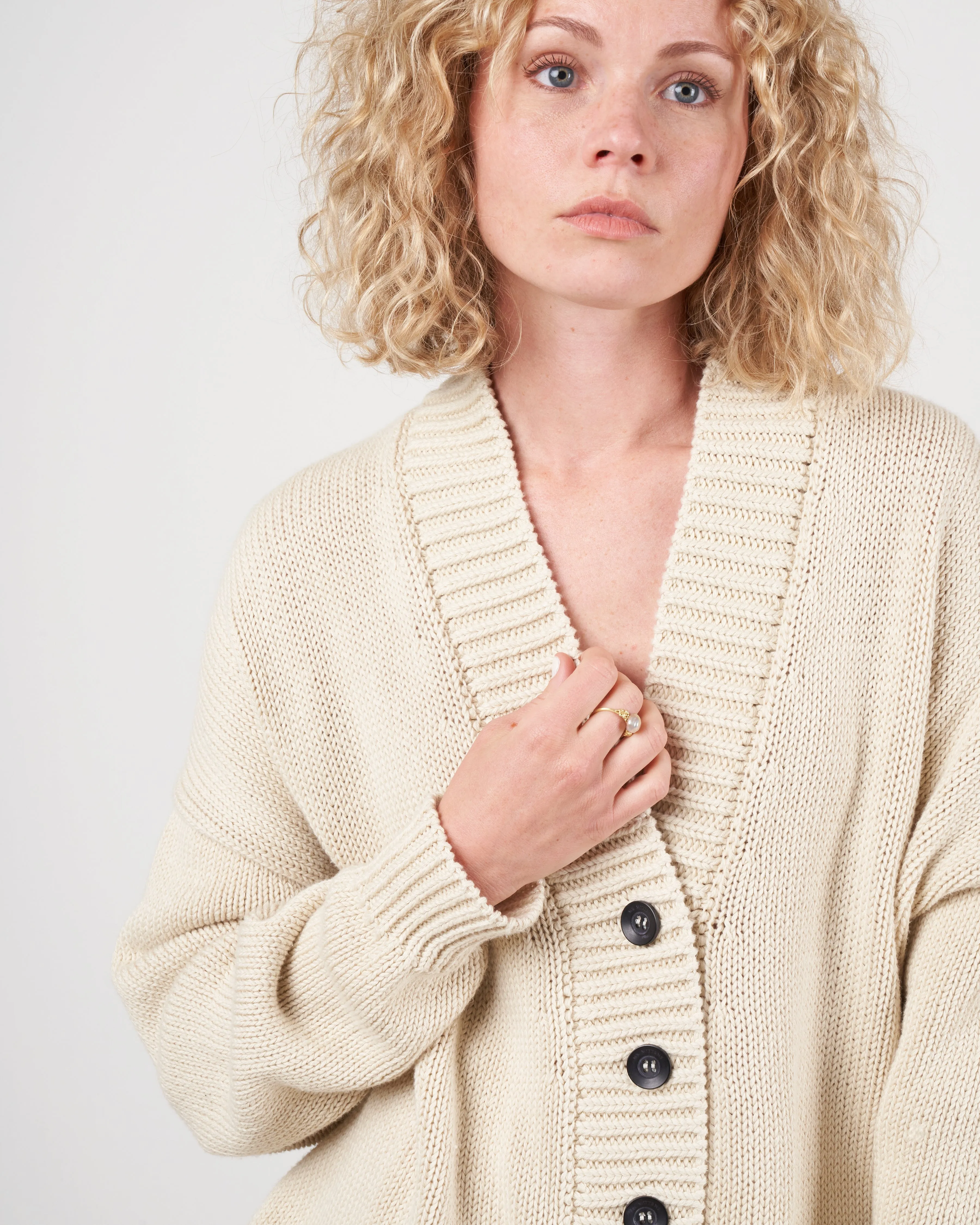 chunky v neck cardigan - ivory