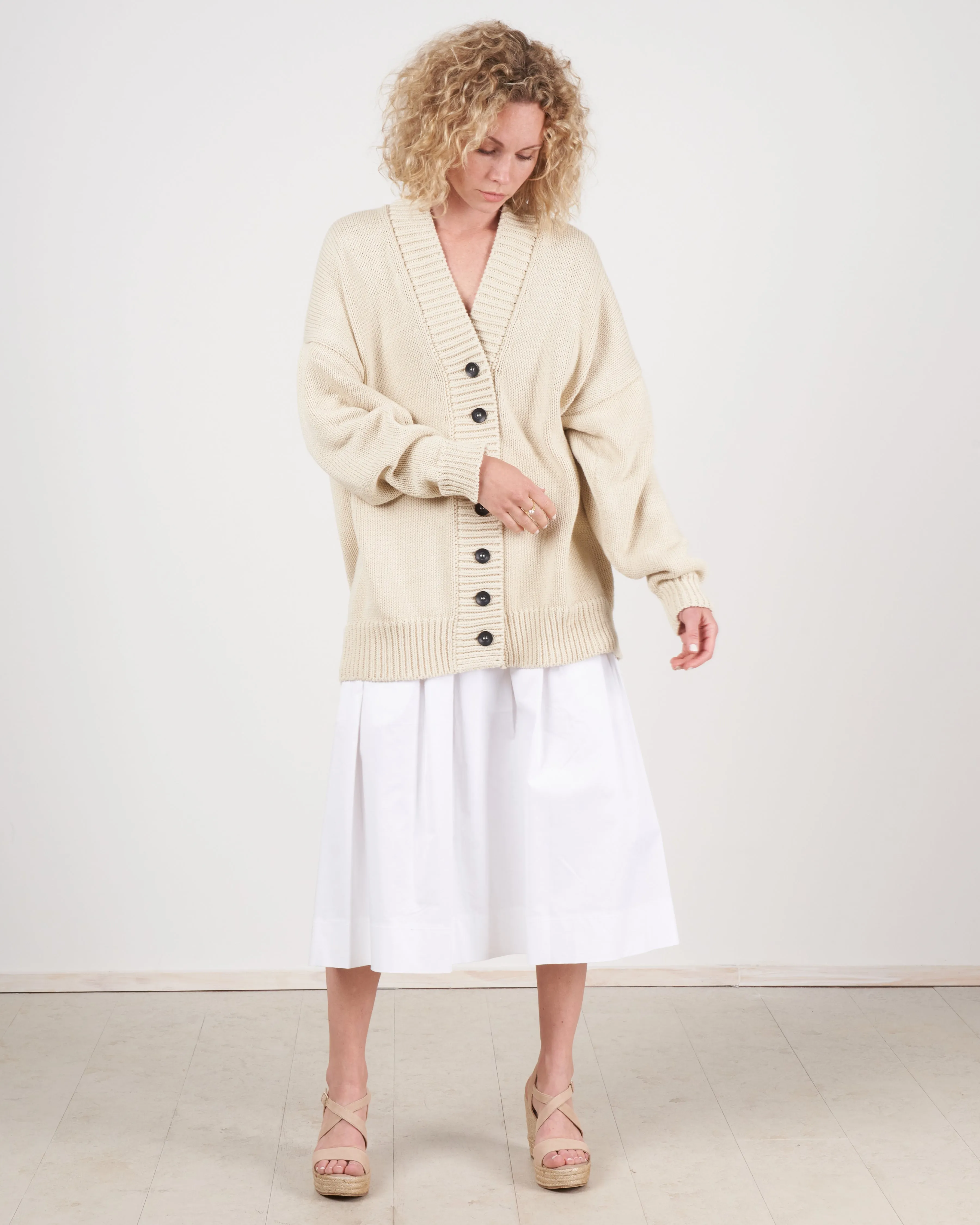 chunky v neck cardigan - ivory