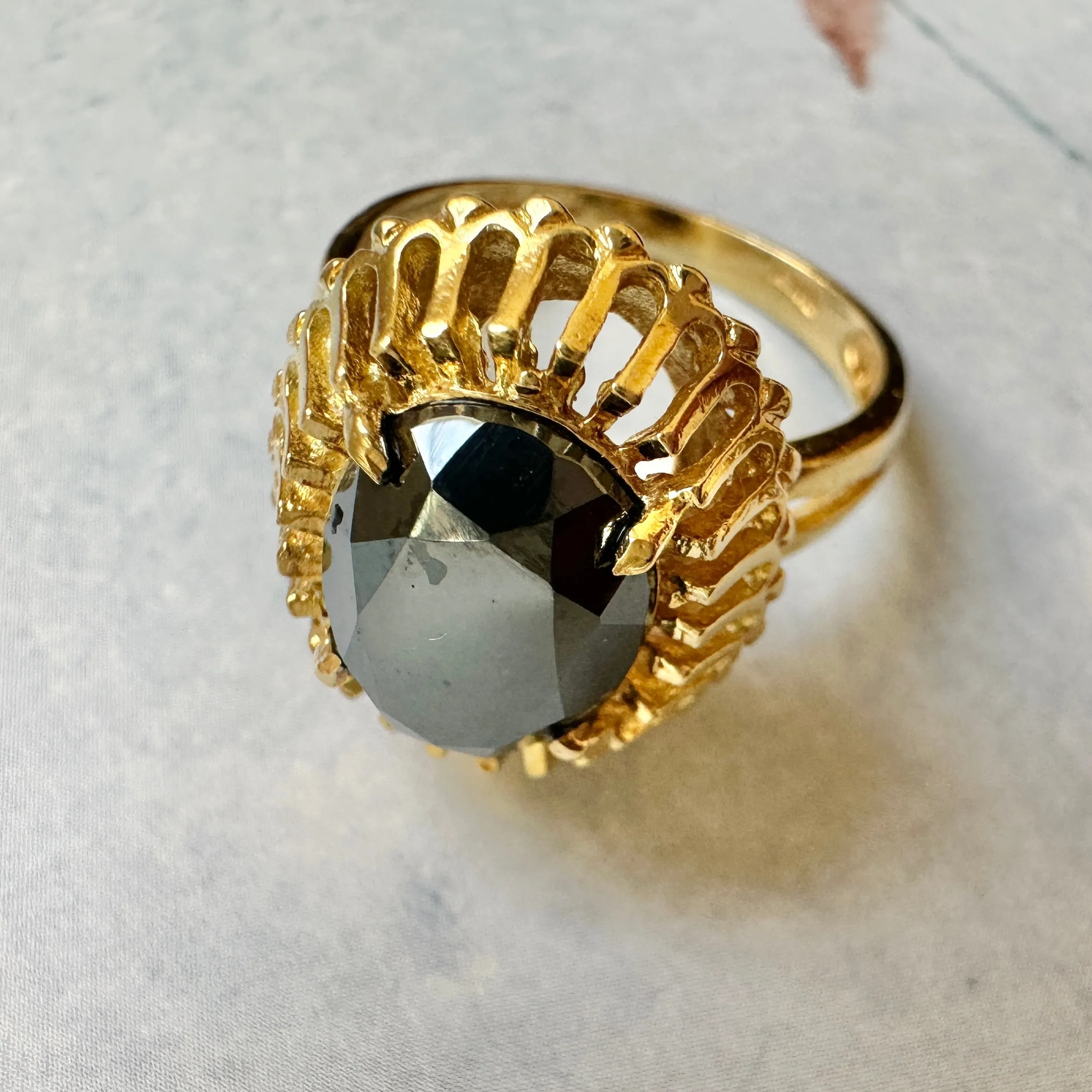Corletto Black Spinel & 18k Gold 1960s Ring