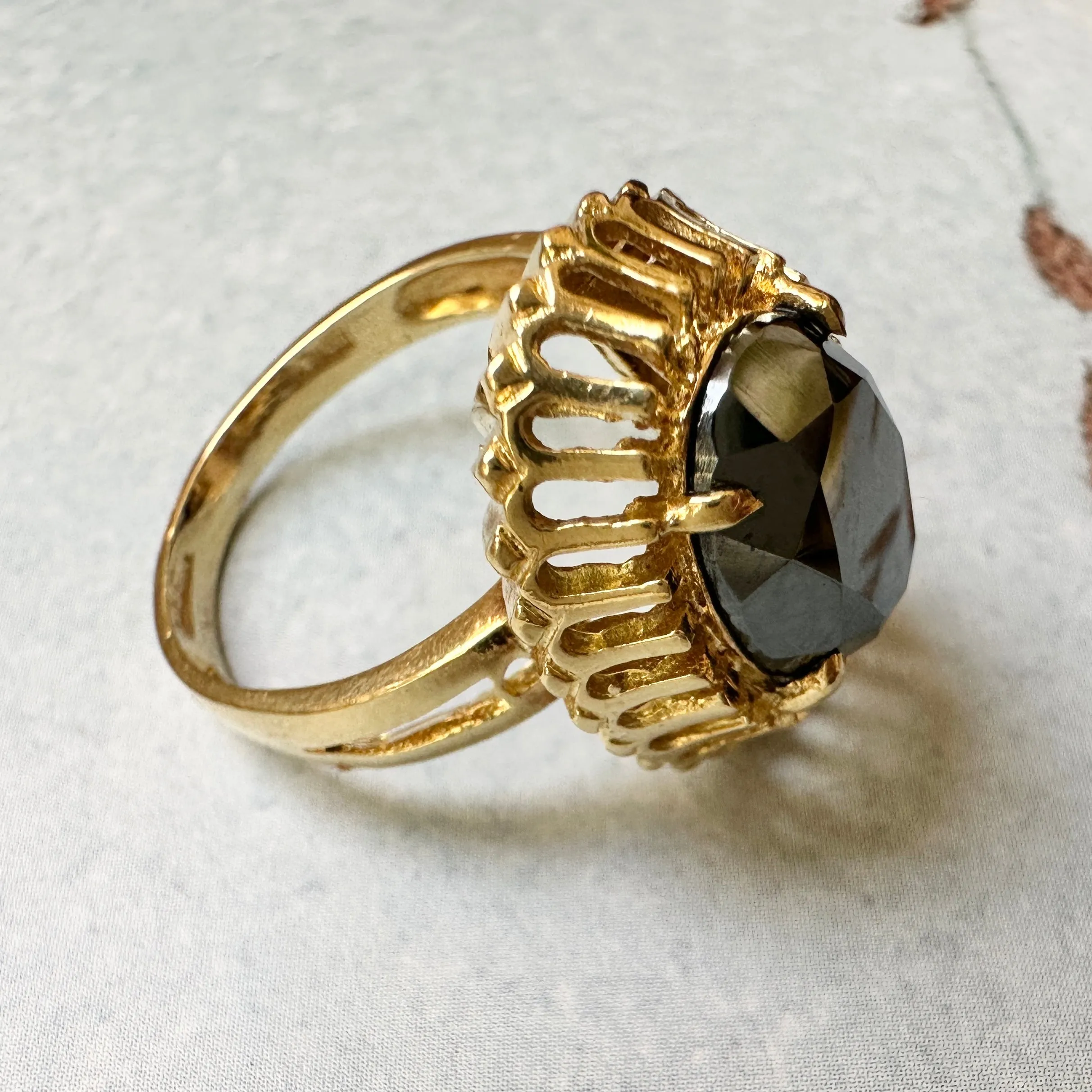 Corletto Black Spinel & 18k Gold 1960s Ring