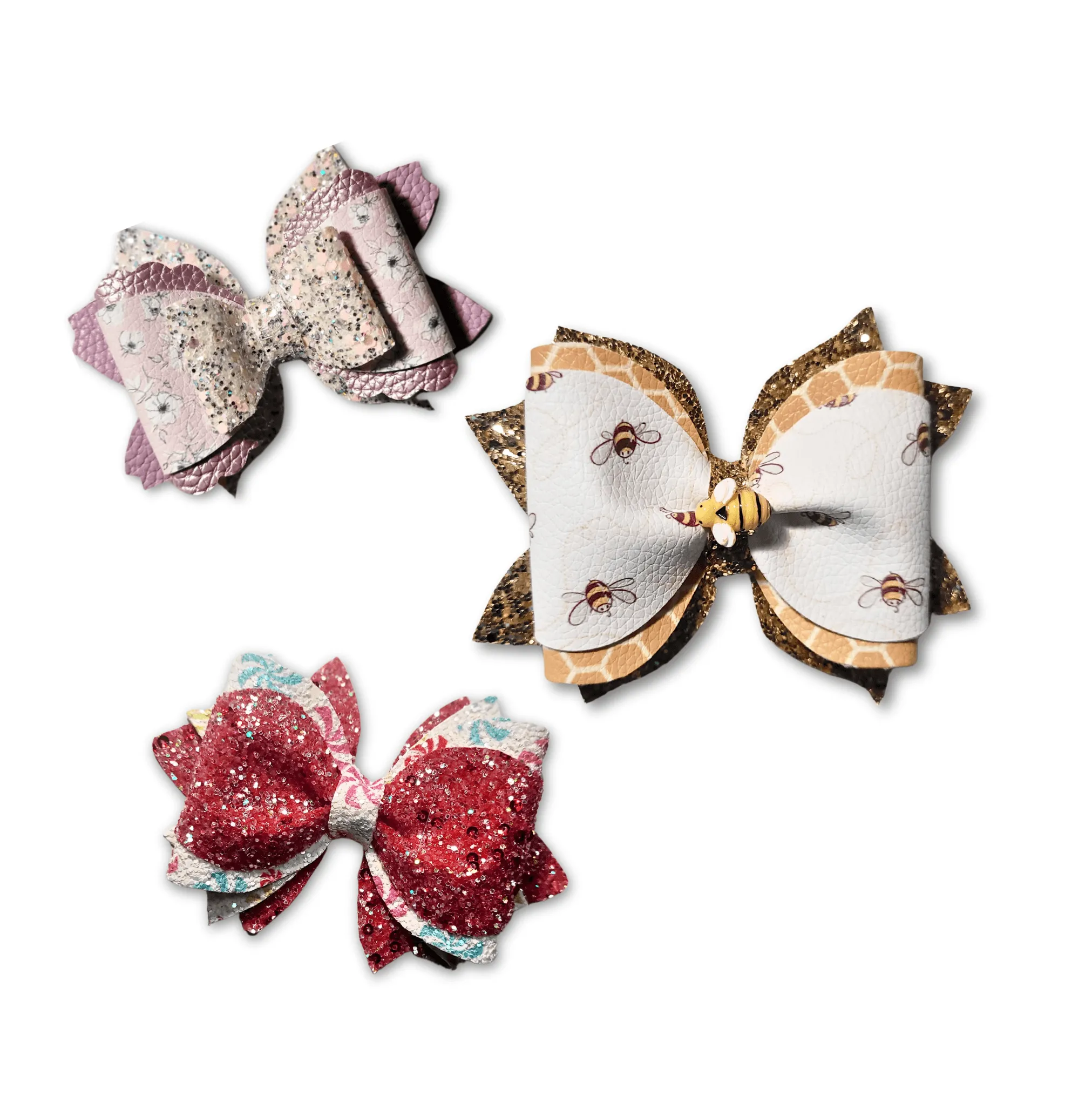 Cream Glitter Pebble Hair Bows