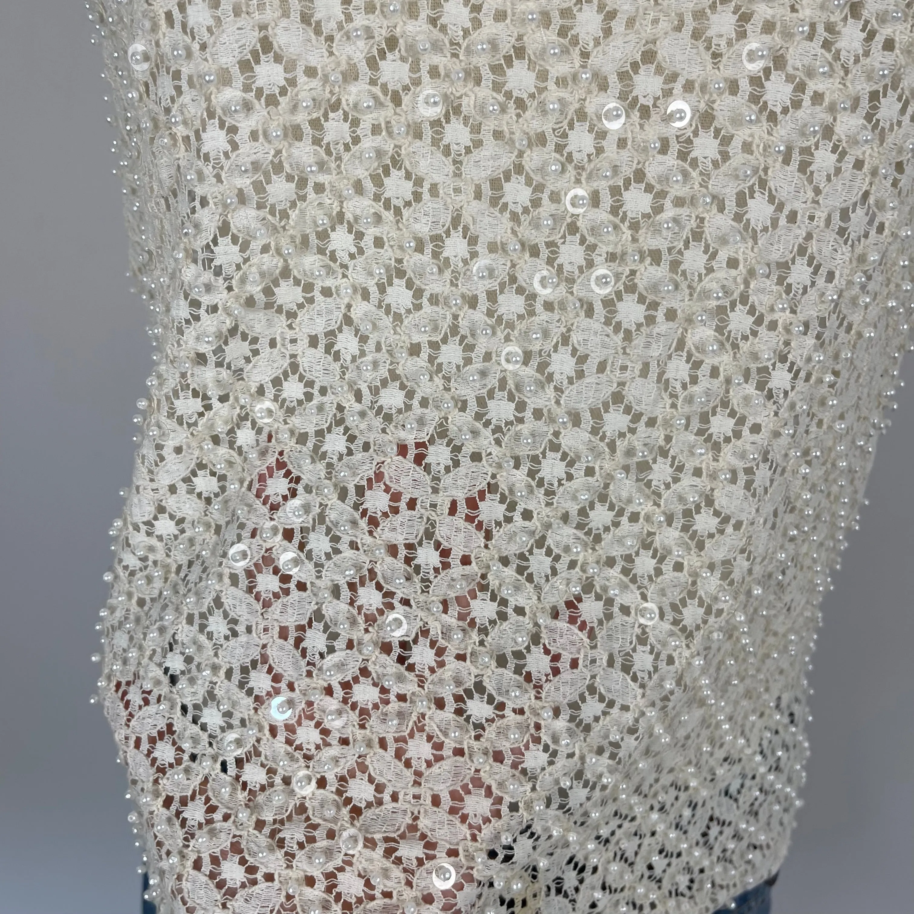 Cream Open Knit Boat Neck Top