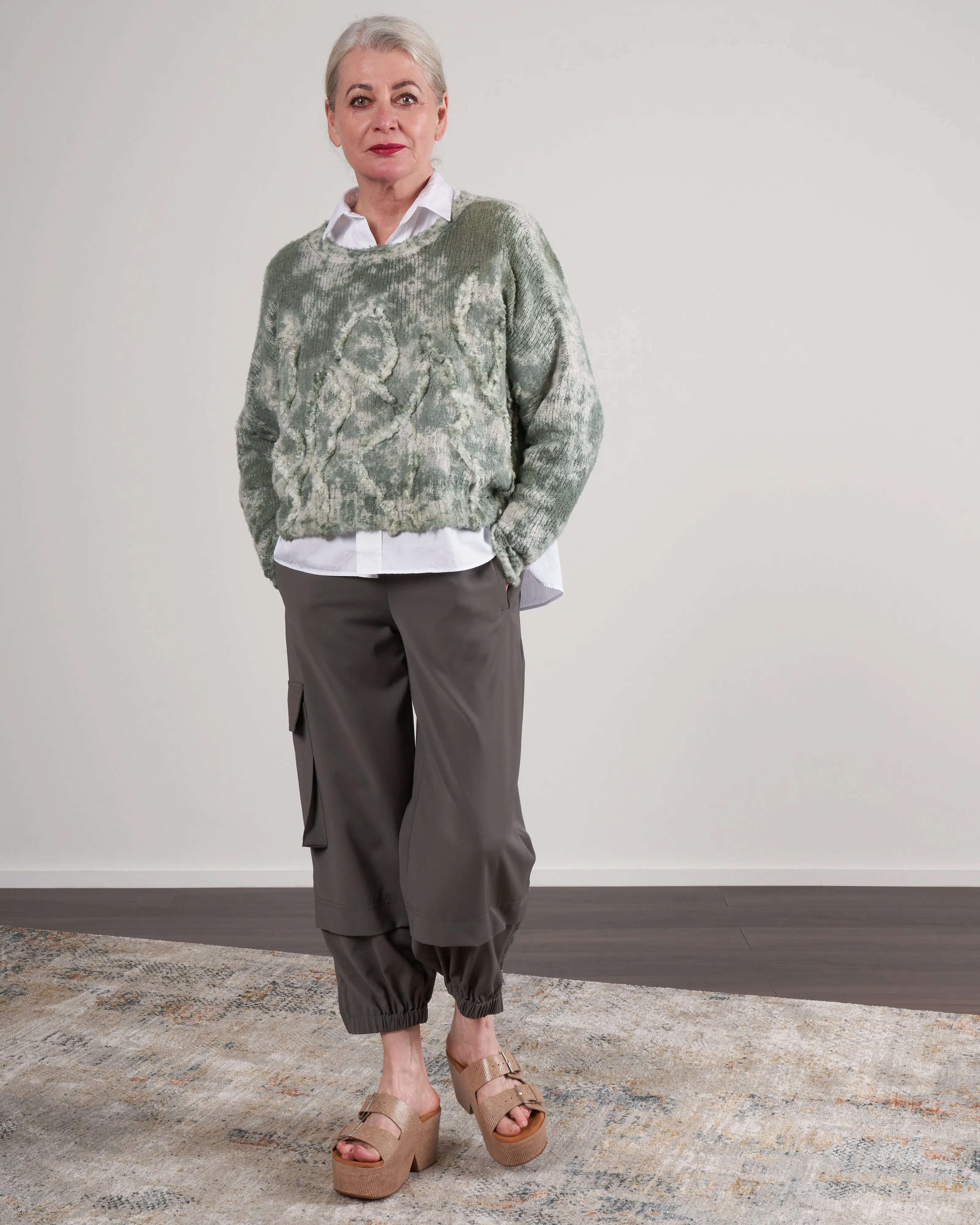 cropped boat neck sweater - kaki