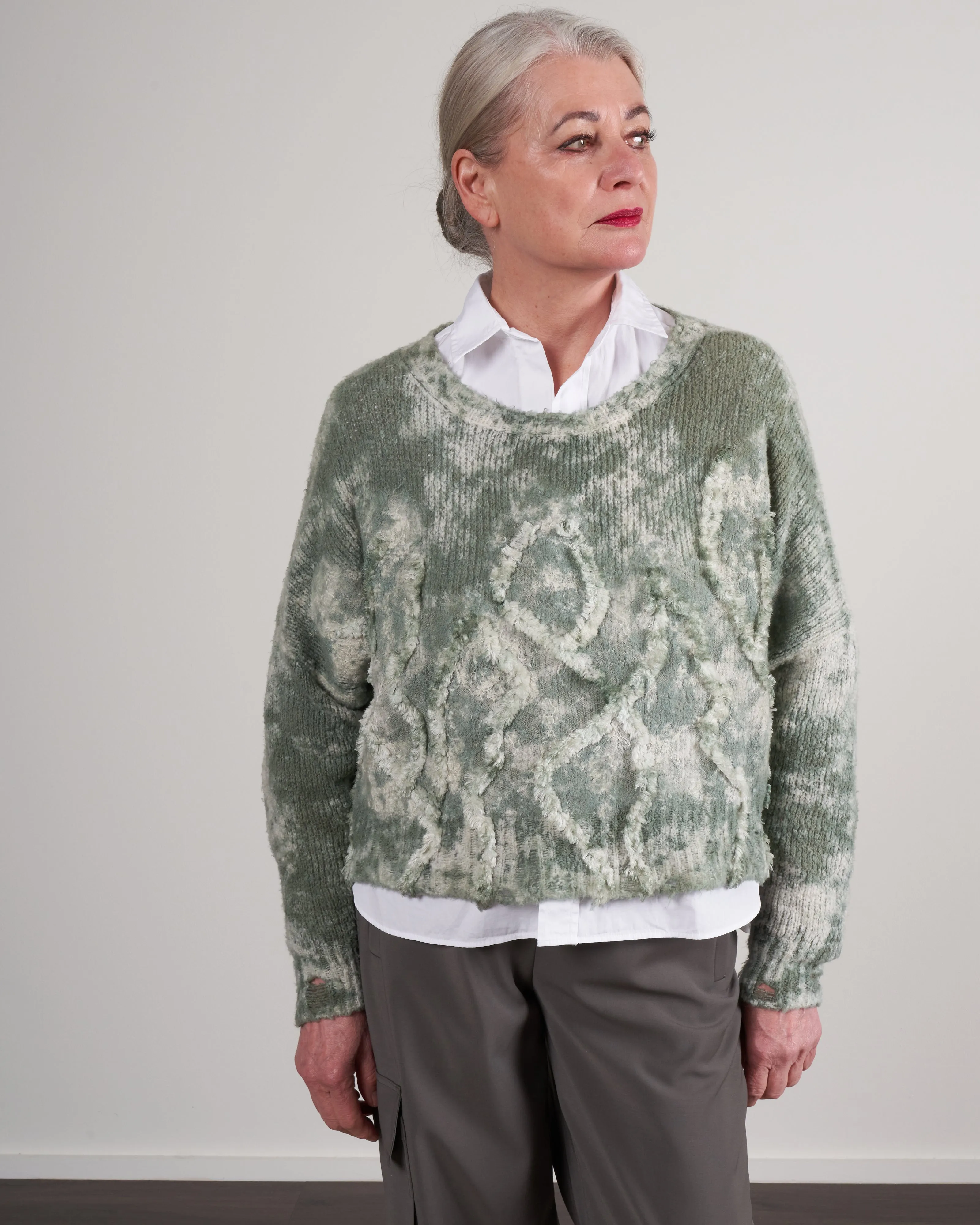 cropped boat neck sweater - kaki