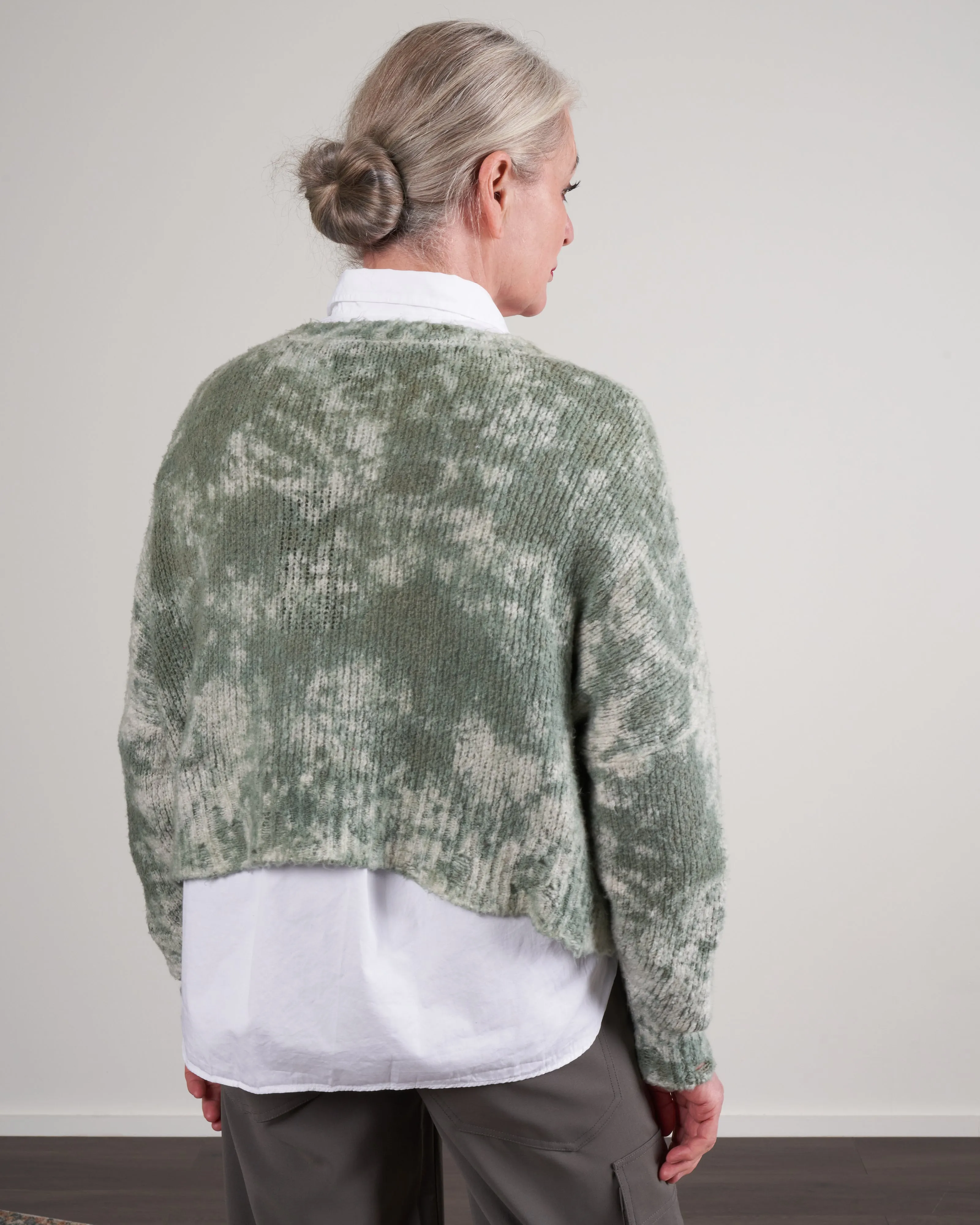cropped boat neck sweater - kaki