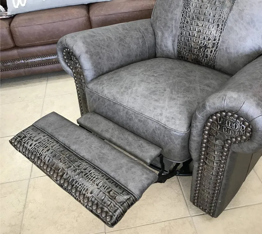 Custom Republic Recliner in Fargo Grey With Aged Gator