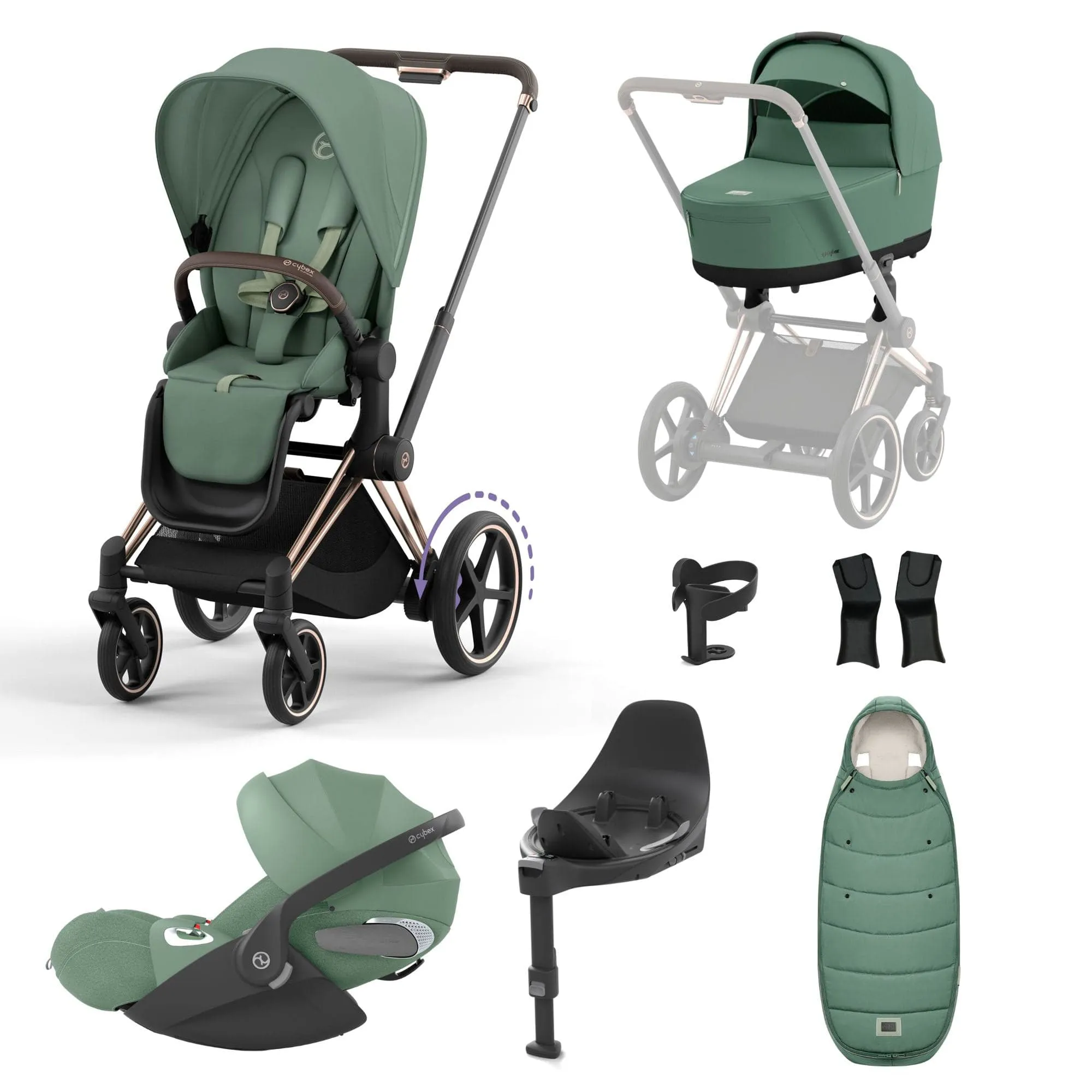 Cybex e-Priam Travel System With Cloud T in Leaf Green