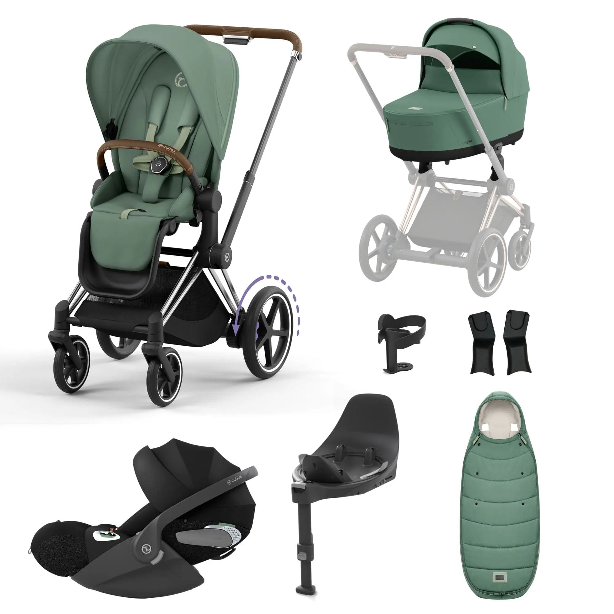Cybex e-Priam Travel System With Cloud T in Leaf Green