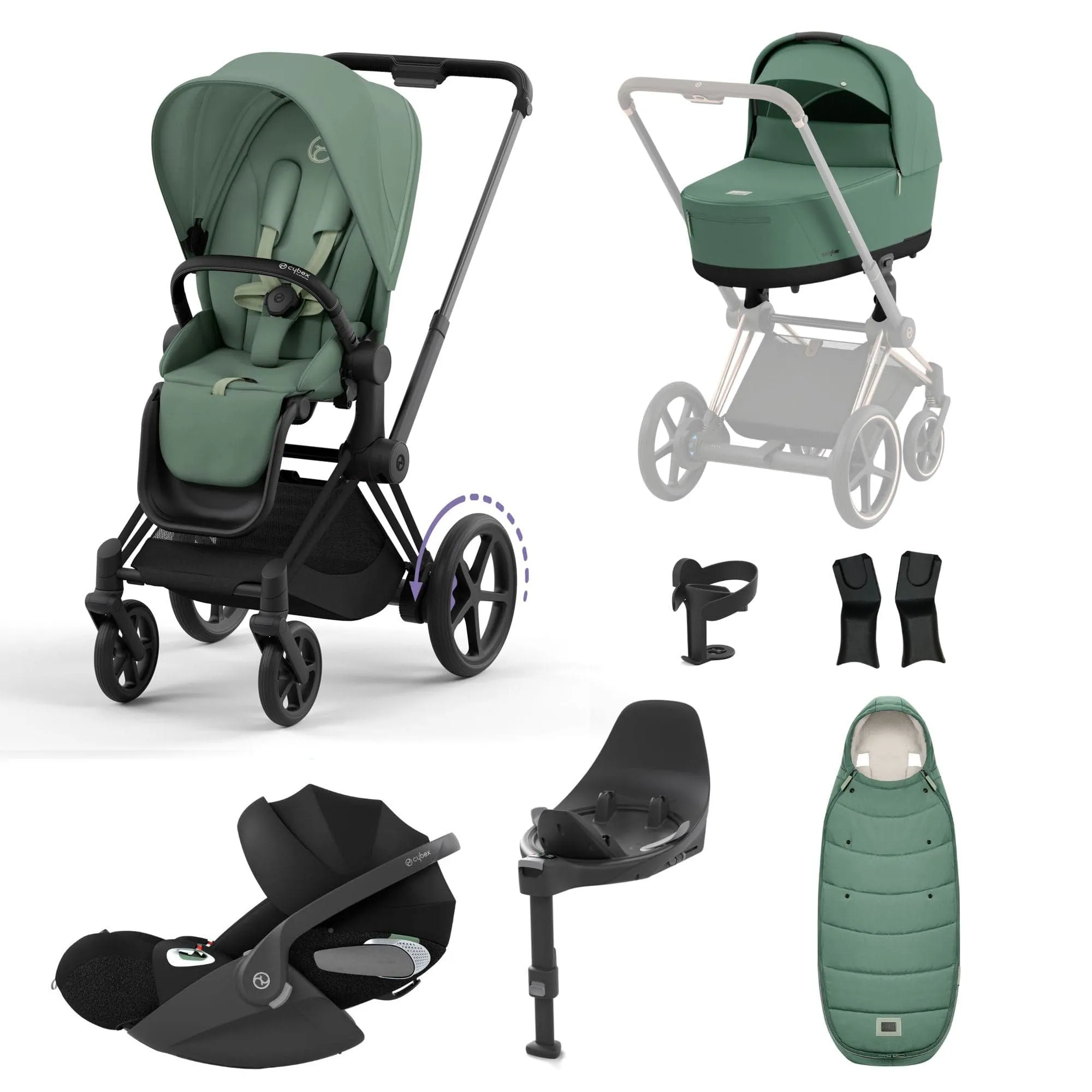 Cybex e-Priam Travel System With Cloud T in Leaf Green