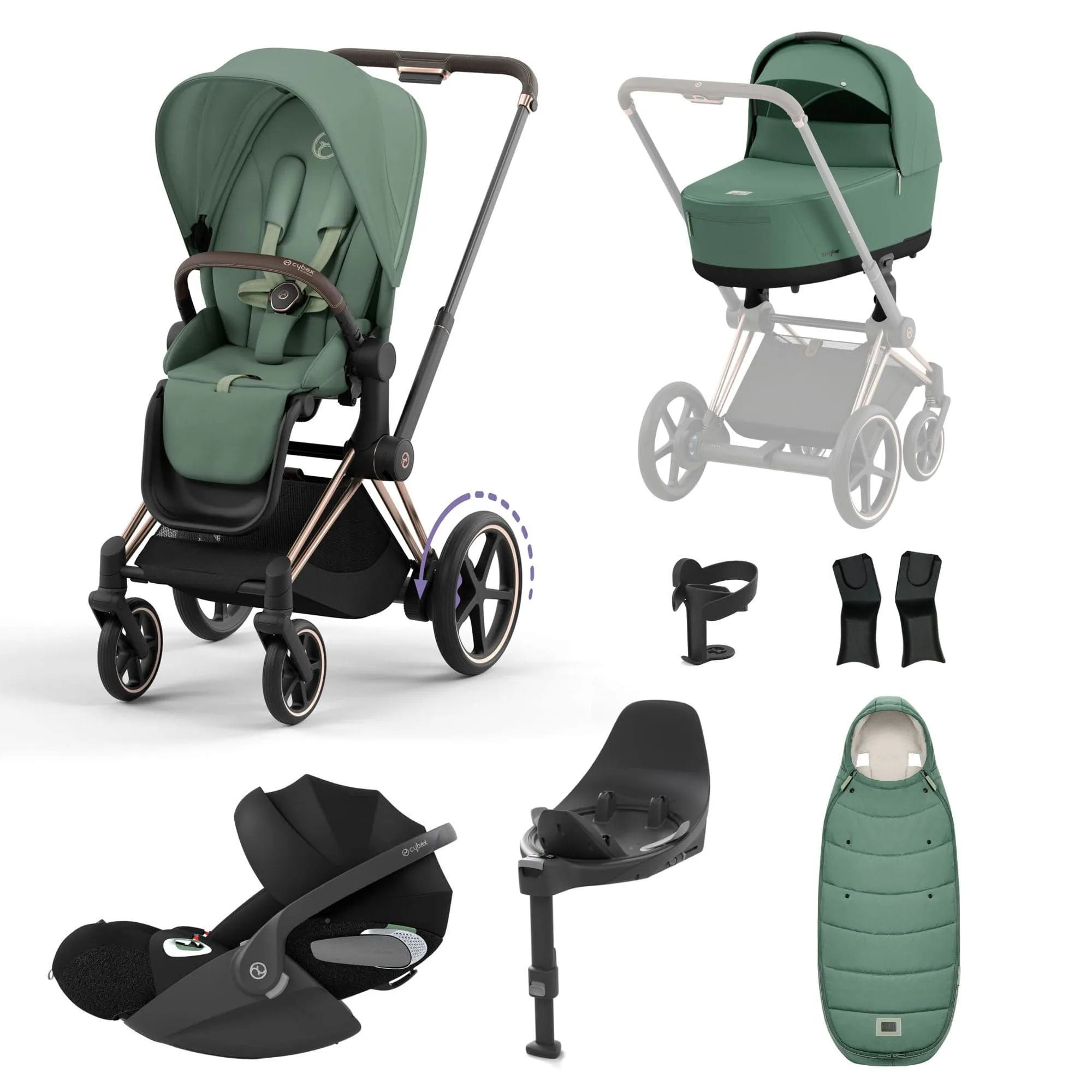 Cybex e-Priam Travel System With Cloud T in Leaf Green