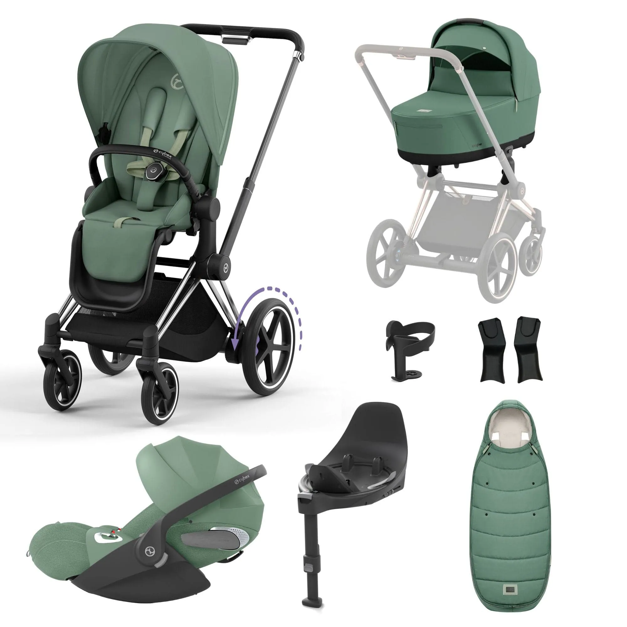 Cybex e-Priam Travel System With Cloud T in Leaf Green