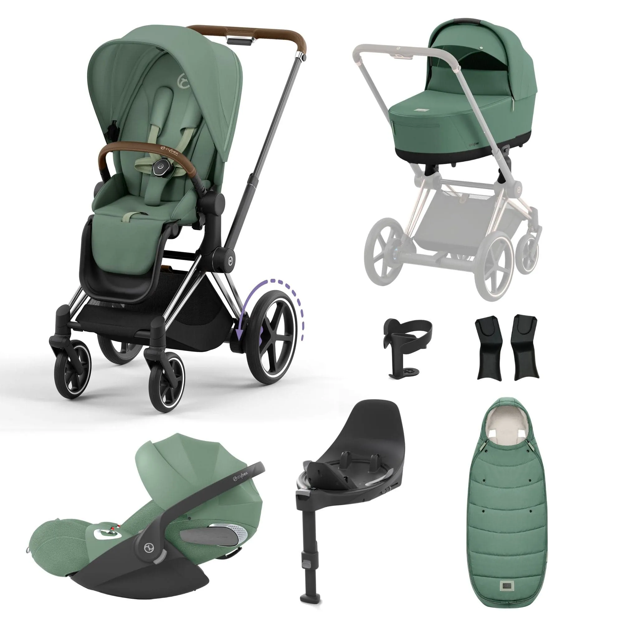 Cybex e-Priam Travel System With Cloud T in Leaf Green