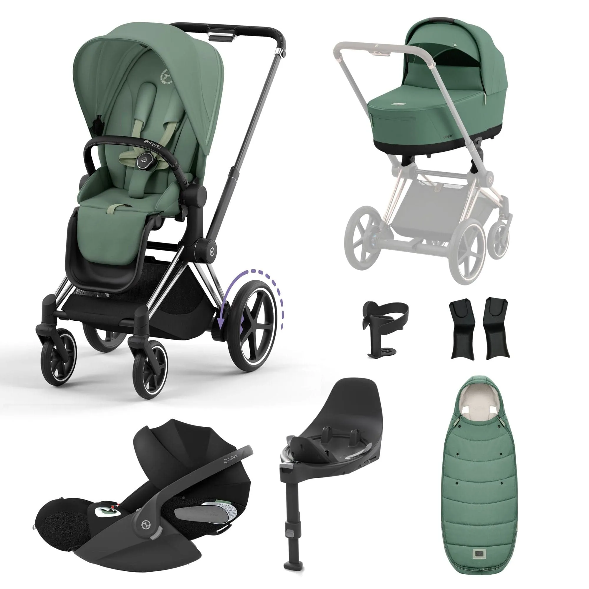 Cybex e-Priam Travel System With Cloud T in Leaf Green