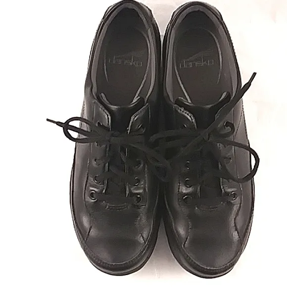 Dansko Women's Emma Leather Lace Up Comfort Sneaker Black Slip Resistant size 39