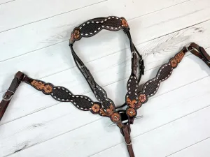 Dark Basketweave Tooled Buckstitch Border Tack Set