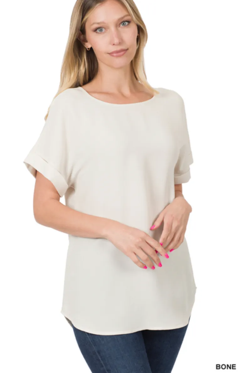 *Deals & Steals* Rolled Sleeve Top-Multiple Colors Available