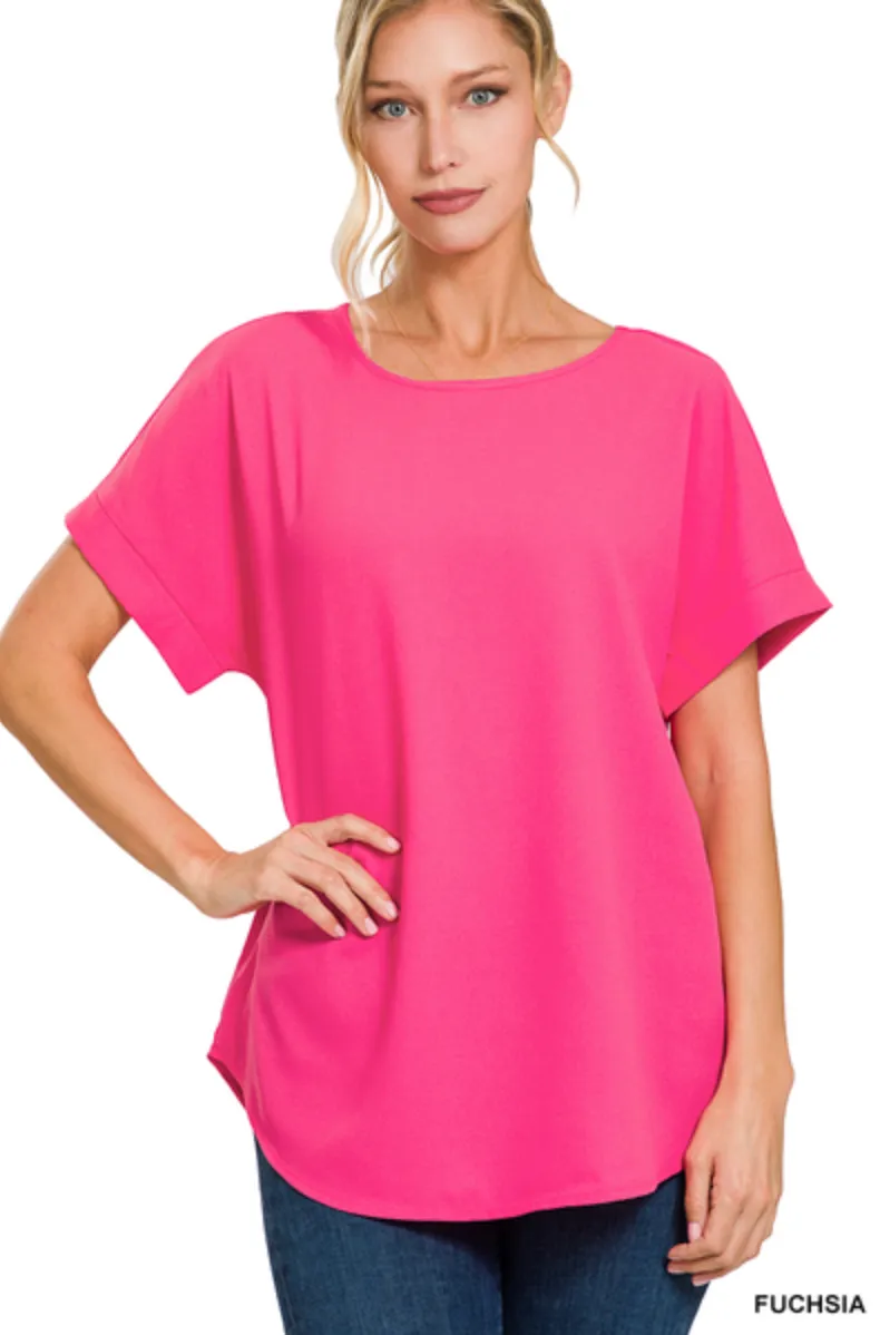 *Deals & Steals* Rolled Sleeve Top-Multiple Colors Available