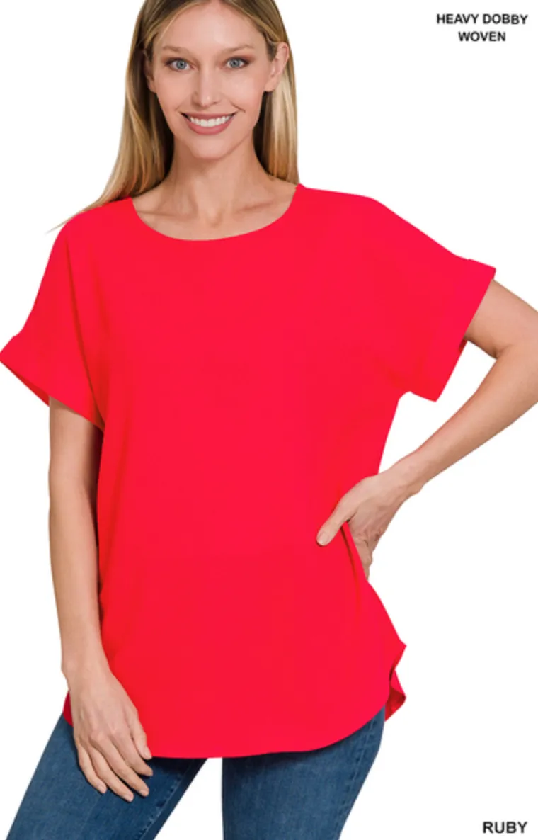 *Deals & Steals* Rolled Sleeve Top-Multiple Colors Available
