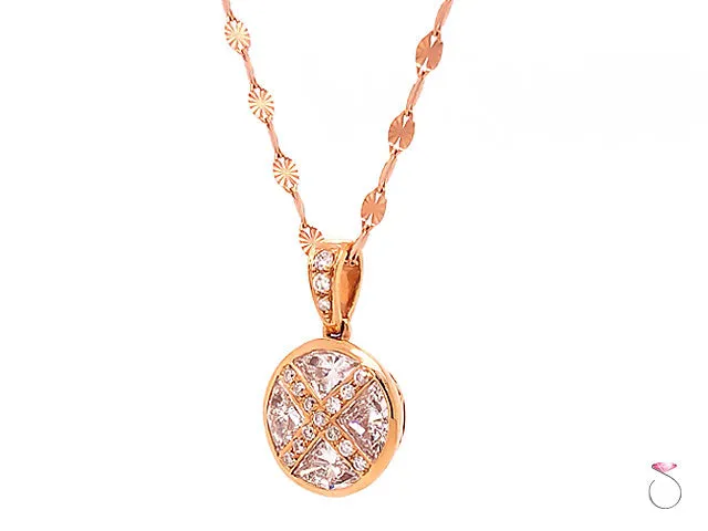 Designer Round Pizza Cut Diamond Pendant in 18k Rose Gold With Chain, 1.45 Carat