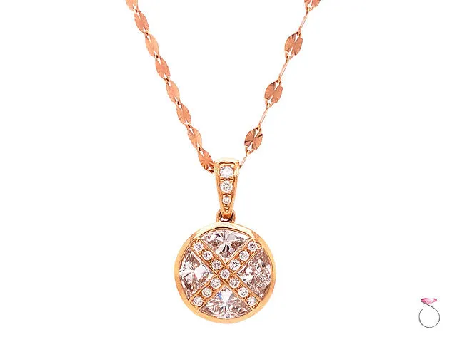 Designer Round Pizza Cut Diamond Pendant in 18k Rose Gold With Chain, 1.45 Carat
