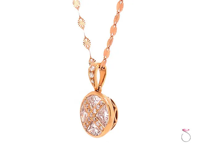 Designer Round Pizza Cut Diamond Pendant in 18k Rose Gold With Chain, 1.45 Carat
